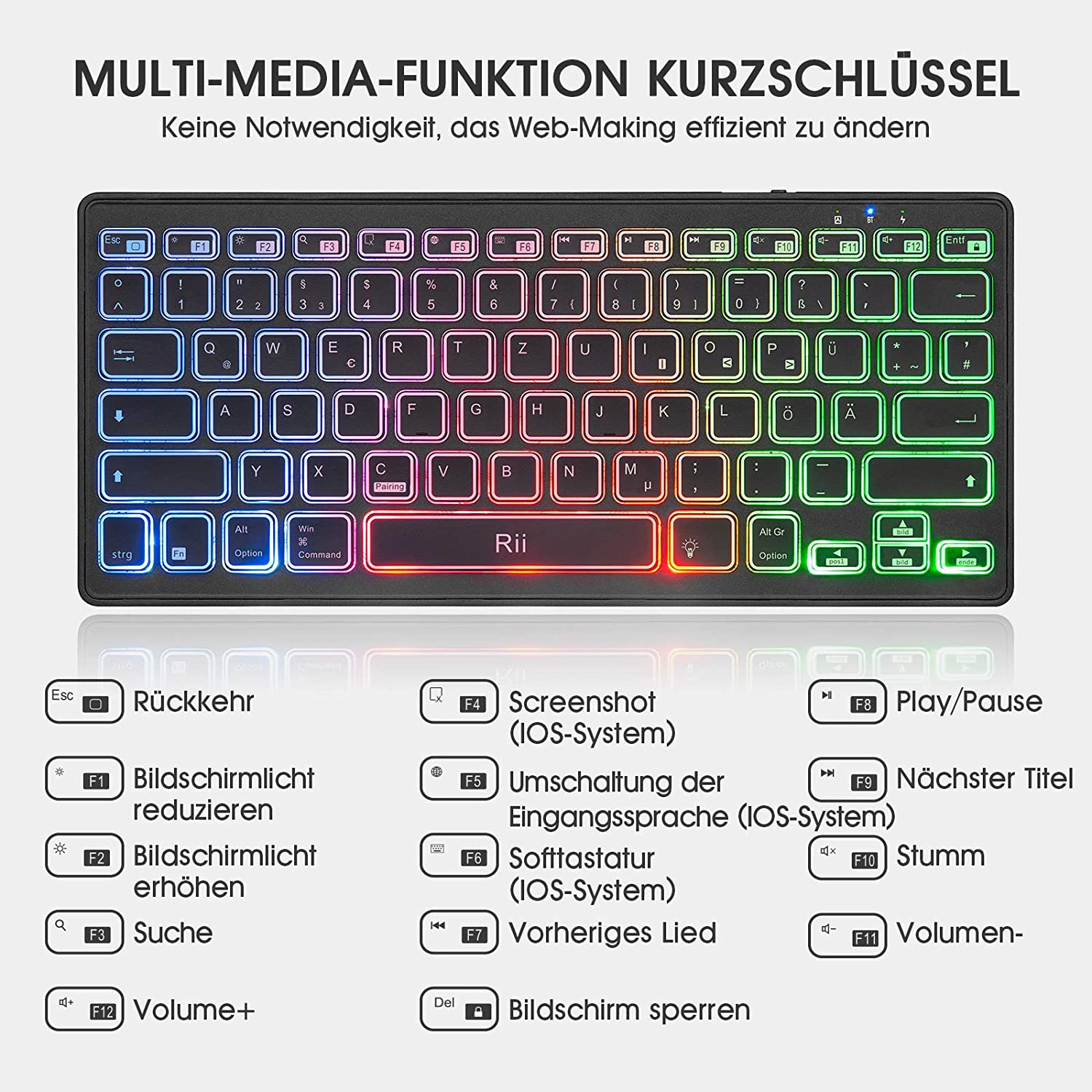 Rii Bluetooth Tastatur beleuchtet (NEUWARE)